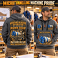 Akkerman SL74P Microtunnelling Machine quarter zip hoodie in Gray, adult lifestyle portrait showing front and back artwork
