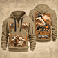 SkyTrak 10054 Telehandler quarter zip hoodie in Khaki, front and back views, sample YOUR NAME and SINCE 2000 artwork