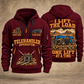 Genie GTH-1056 Telehandler quarter zip hoodie in Wine Red, front and back views, sample YOUR NAME and SINCE 2000 artwork