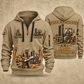 Manitou M 50-4 Rough-Terrain Forklift quarter zip hoodie in Khaki, front and back views, sample YOUR NAME and SINCE 2000 artwork