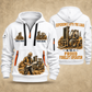 Manitou M 50-4 Rough-Terrain Forklift quarter zip hoodie in White, front and back views, sample YOUR NAME and SINCE 2000 artwork