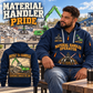 Sennebogen 825 E Material Handler quarter zip hoodie in Navy, adult lifestyle portrait showing front and back artwork
