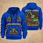 Sennebogen 830 E Material Handler quarter zip hoodie in Blue, front and back views, sample YOUR NAME and SINCE 2000 artwork