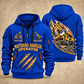 Liebherr LH 30 M Industry Litronic Material Handler quarter zip hoodie in Blue, front and back views, sample YOUR NAME and SINCE 2000 artwork