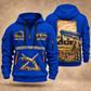 Putzmeister 36Z-Meter Concrete Pump quarter zip hoodie in Blue, front and back views, sample YOUR NAME and SINCE 2000 artwork