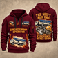 Putzmeister 38Z-5-Meter Concrete Pump quarter zip hoodie in Wine Red, front and back views, sample YOUR NAME and SINCE 2000 artwork