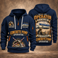 Putzmeister 47Z-Meter Concrete Pump quarter zip hoodie in Navy, front and back views, sample YOUR NAME and SINCE 2000 artwork