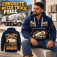 Terex Advance FD4000 Concrete Mixer Truck quarter zip hoodie in Navy, adult lifestyle portrait showing front and back artwork