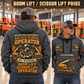 JLG 600S Telescopic Boom Lift quarter zip hoodie in Gray, adult lifestyle portrait showing front and back artwork