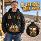 MD6250 Blasthole Drill Operator quarter zip hoodie in Black, adult lifestyle portrait showing front and back artwork