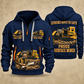 T1255III Chain Drive Terrain Leveler Surface Miner quarter zip hoodie in Navy, front and back views, sample YOUR NAME and SINCE 2000 artwork