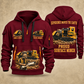 T1255III Chain Drive Terrain Leveler Surface Miner quarter zip hoodie in Wine Red, front and back views, sample YOUR NAME and SINCE 2000 artwork