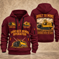 T1655III Terrain Leveler Surface Miner quarter zip hoodie in Wine Red, front and back views, sample YOUR NAME and SINCE 2000 artwork
