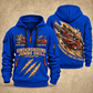DD321 Underground Jumbo Drill Operator quarter zip hoodie in Blue, front and back views, sample YOUR NAME and SINCE 2000 artwork
