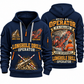 DL311 Longhole Drill Operator quarter zip hoodie in Navy, front and back views, sample YOUR NAME and SINCE 2000 artwork
