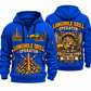 Simba S7 Longhole Drill Operator quarter zip hoodie in Blue, front and back views, sample YOUR NAME and SINCE 2000 artwork