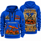 Fletcher CDDR Roof Bolter Operator quarter zip hoodie in Blue, front and back views, sample YOUR NAME and SINCE 2000 artwork