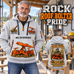 Fletcher CDDR Roof Bolter Operator quarter zip hoodie in Light Grey, adult lifestyle portrait showing front and back artwork