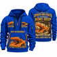 12CM12 Continuous Miner Operator quarter zip hoodie in Blue, front and back views, sample YOUR NAME and SINCE 2000 artwork