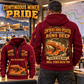 12CM12 Continuous Miner Operator quarter zip hoodie in Wine Red, adult lifestyle portrait showing front and back artwork