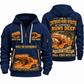 12CM12 Continuous Miner Operator quarter zip hoodie in Navy, front and back views, sample YOUR NAME and SINCE 2000 artwork