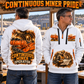 14CM27 Continuous Miner Operator quarter zip hoodie in White, adult lifestyle portrait showing front and back artwork