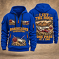 AQM 50 Roadheader Operator quarter zip hoodie in Blue, front and back views, sample YOUR NAME and SINCE 2000 artwork