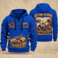 AQM 150 Roadheader Operator quarter zip hoodie in Blue, front and back views, sample YOUR NAME and SINCE 2000 artwork