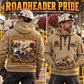 AQM 150 Roadheader Operator quarter zip hoodie in Khaki, adult lifestyle portrait showing front and back artwork