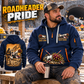 AQM 200 Roadheader Operator quarter zip hoodie in Navy, adult lifestyle portrait showing front and back artwork