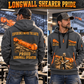 7LS1D Longwall Shearer Operator quarter zip hoodie in Gray, adult lifestyle portrait showing front and back artwork