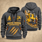 Robbins 34RH Raise Borer Operator quarter zip hoodie in Gray, front and back views, sample YOUR NAME and SINCE 2000 artwork