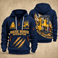 Robbins 34RH Raise Borer Operator quarter zip hoodie in Navy, front and back views, sample YOUR NAME and SINCE 2000 artwork