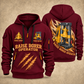 Robbins 34RH Raise Borer Operator quarter zip hoodie in Wine Red, front and back views, sample YOUR NAME and SINCE 2000 artwork
