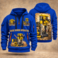 Robbins 44RH Raise Borer Operator quarter zip hoodie in Blue, front and back views, sample YOUR NAME and SINCE 2000 artwork