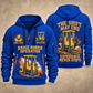 Robbins 53RH Raise Borer Operator quarter zip hoodie in Blue, front and back views, sample YOUR NAME and SINCE 2000 artwork