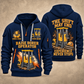 Robbins 53RH Raise Borer Operator quarter zip hoodie in Navy, front and back views, sample YOUR NAME and SINCE 2000 artwork