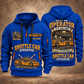 10SC32AA Center-Drive Shuttle Car Operator quarter zip hoodie in Blue, front and back views, sample YOUR NAME and SINCE 2000 artwork