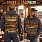 21SC04 Low-Seam Shuttle Car Operator quarter zip hoodie in Gray, adult lifestyle portrait showing front and back artwork