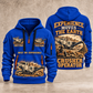 Lokotrack LT106 Jaw Crusher Operator quarter zip hoodie in Blue, front and back views, sample YOUR NAME and SINCE 2000 artwork