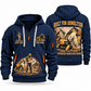 Brokk 170 Demolition Robot Operator quarter zip hoodie in Navy, front and back views, sample YOUR NAME and SINCE 2000 artwork
