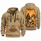 Brokk 200 Demolition Robot Operator quarter zip hoodie in Khaki, front and back views, sample YOUR NAME and SINCE 2000 artwork