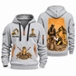 Brokk 200 Demolition Robot Operator quarter zip hoodie in Light Grey, front and back views, sample YOUR NAME and SINCE 2000 artwork