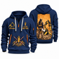 Brokk 200 Demolition Robot Operator quarter zip hoodie in Navy, front and back views, sample YOUR NAME and SINCE 2000 artwork