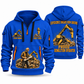 Brokk 300 Demolition Robot Operator quarter zip hoodie in Blue, front and back views, sample YOUR NAME and SINCE 2000 artwork
