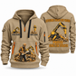 Brokk 300 Demolition Robot Operator quarter zip hoodie in Khaki, front and back views, sample YOUR NAME and SINCE 2000 artwork