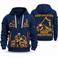 Brokk 300 Demolition Robot Operator quarter zip hoodie in Navy, front and back views, sample YOUR NAME and SINCE 2000 artwork