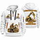 Brokk 300 Demolition Robot Operator quarter zip hoodie in White, front and back views, sample YOUR NAME and SINCE 2000 artwork