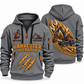 Komatsu 931 Harvester Operator quarter zip hoodie in Gray, front and back views, sample YOUR NAME and SINCE 2000 artwork