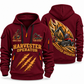 Komatsu 931 Harvester Operator quarter zip hoodie in Wine Red, front and back views, sample YOUR NAME and SINCE 2000 artwork
